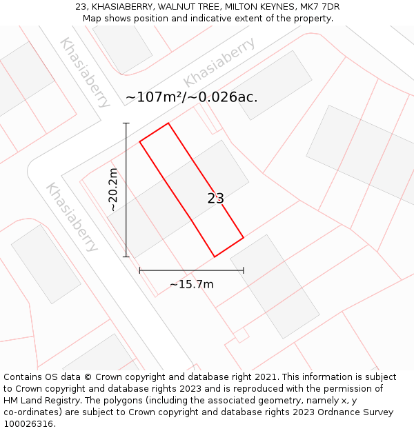 23, KHASIABERRY, WALNUT TREE, MILTON KEYNES, MK7 7DR: Plot and title map