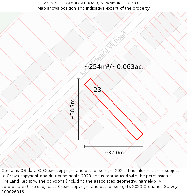 23, KING EDWARD VII ROAD, NEWMARKET, CB8 0ET: Plot and title map