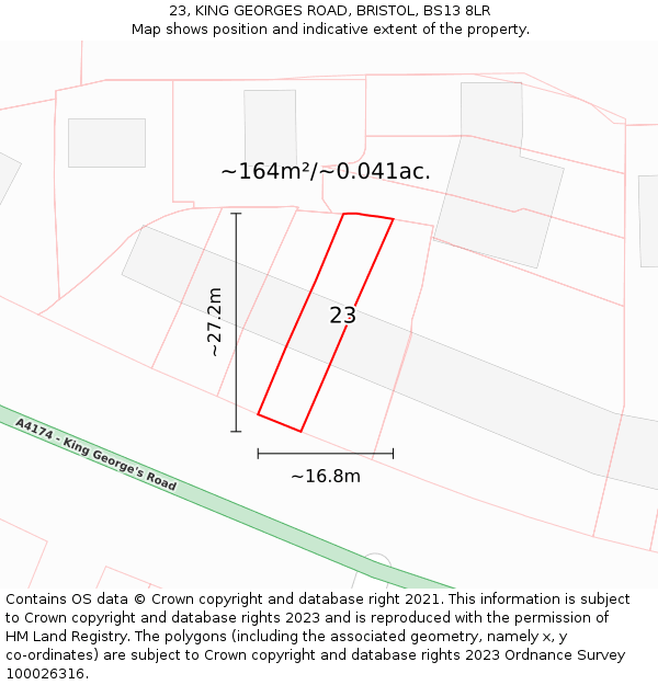 23, KING GEORGES ROAD, BRISTOL, BS13 8LR: Plot and title map
