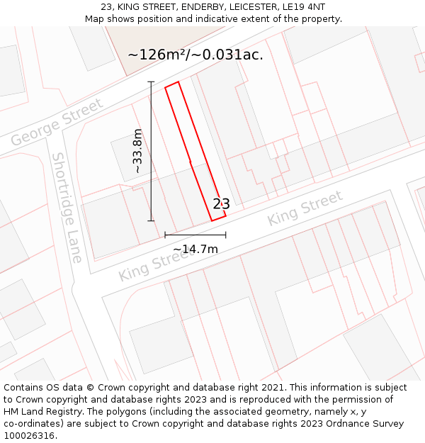 23, KING STREET, ENDERBY, LEICESTER, LE19 4NT: Plot and title map