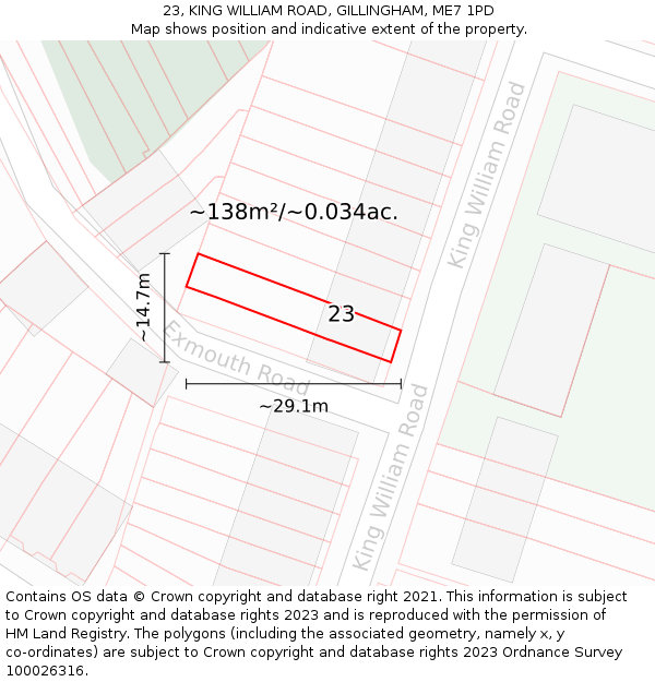23, KING WILLIAM ROAD, GILLINGHAM, ME7 1PD: Plot and title map