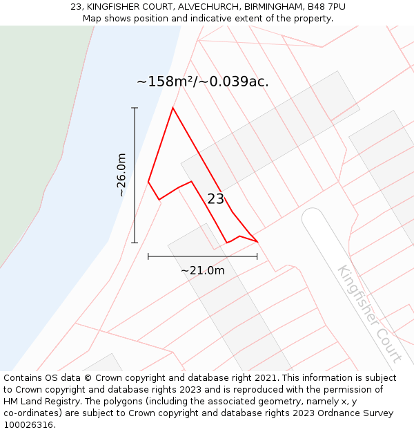 23, KINGFISHER COURT, ALVECHURCH, BIRMINGHAM, B48 7PU: Plot and title map