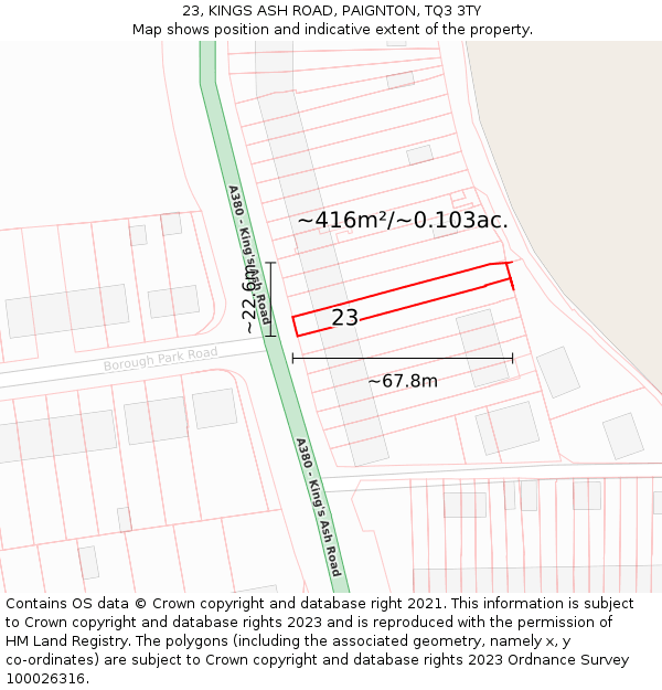 23, KINGS ASH ROAD, PAIGNTON, TQ3 3TY: Plot and title map