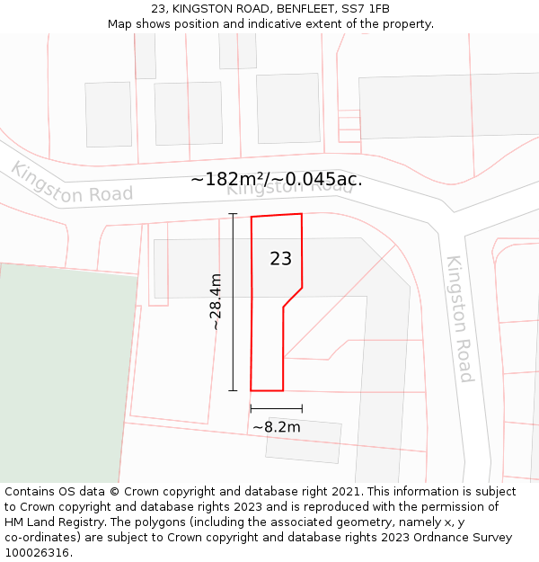 23, KINGSTON ROAD, BENFLEET, SS7 1FB: Plot and title map