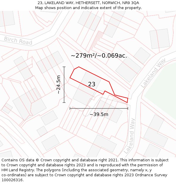 23, LAKELAND WAY, HETHERSETT, NORWICH, NR9 3QA: Plot and title map