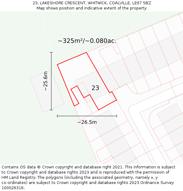 23, LAKESHORE CRESCENT, WHITWICK, COALVILLE, LE67 5BZ: Plot and title map