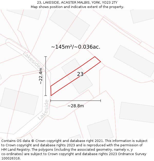 23, LAKESIDE, ACASTER MALBIS, YORK, YO23 2TY: Plot and title map
