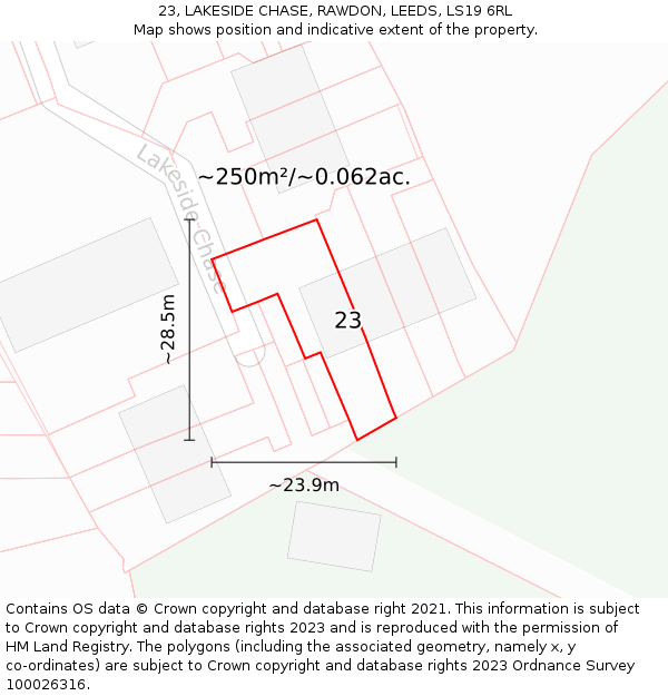 23, LAKESIDE CHASE, RAWDON, LEEDS, LS19 6RL: Plot and title map
