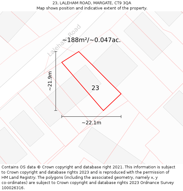23, LALEHAM ROAD, MARGATE, CT9 3QA: Plot and title map