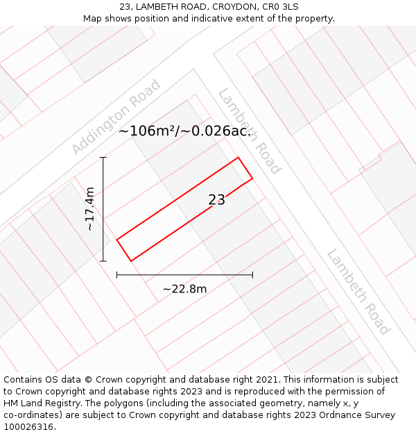 23, LAMBETH ROAD, CROYDON, CR0 3LS: Plot and title map