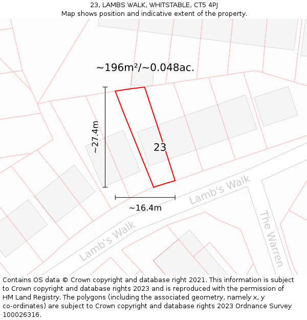 23, LAMBS WALK, WHITSTABLE, CT5 4PJ: Plot and title map
