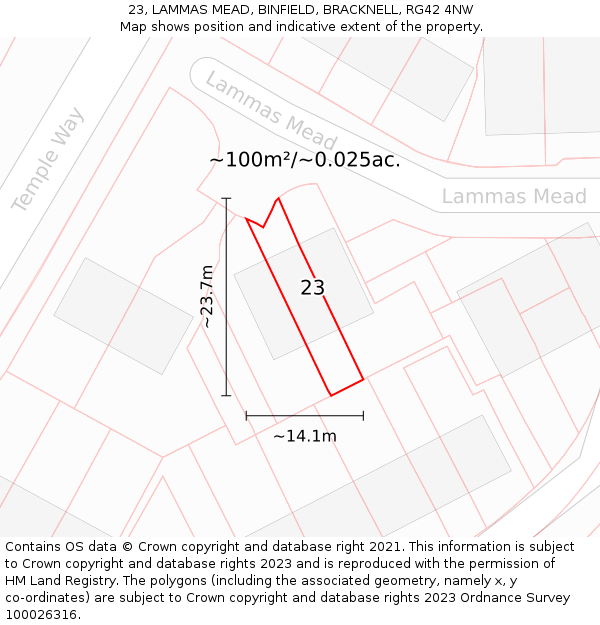23, LAMMAS MEAD, BINFIELD, BRACKNELL, RG42 4NW: Plot and title map