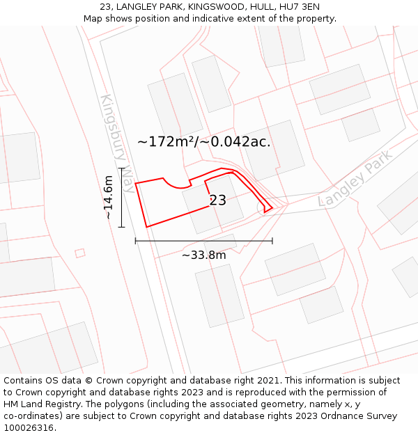 23, LANGLEY PARK, KINGSWOOD, HULL, HU7 3EN: Plot and title map
