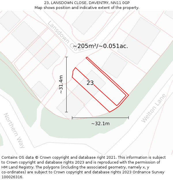 23, LANSDOWN CLOSE, DAVENTRY, NN11 0GP: Plot and title map