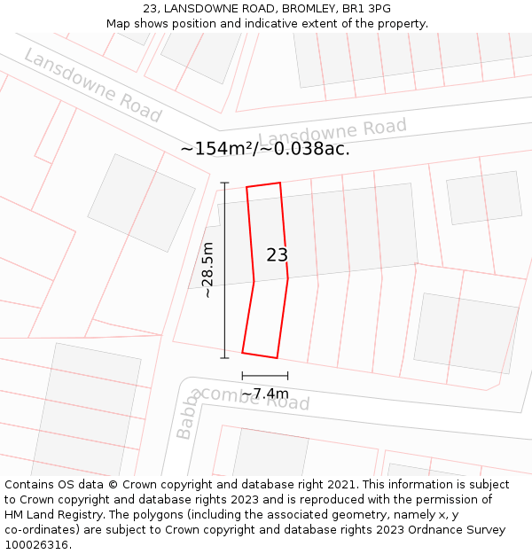 23, LANSDOWNE ROAD, BROMLEY, BR1 3PG: Plot and title map