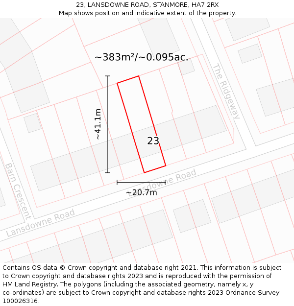23, LANSDOWNE ROAD, STANMORE, HA7 2RX: Plot and title map