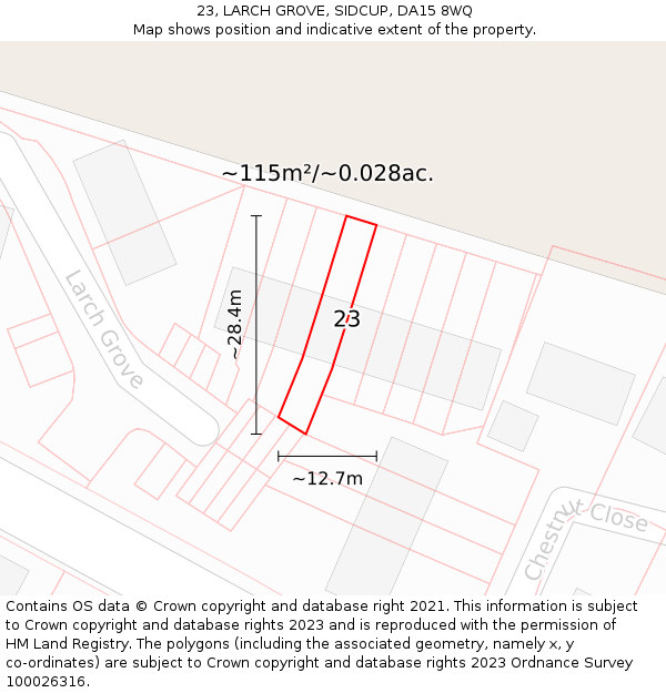 23, LARCH GROVE, SIDCUP, DA15 8WQ: Plot and title map