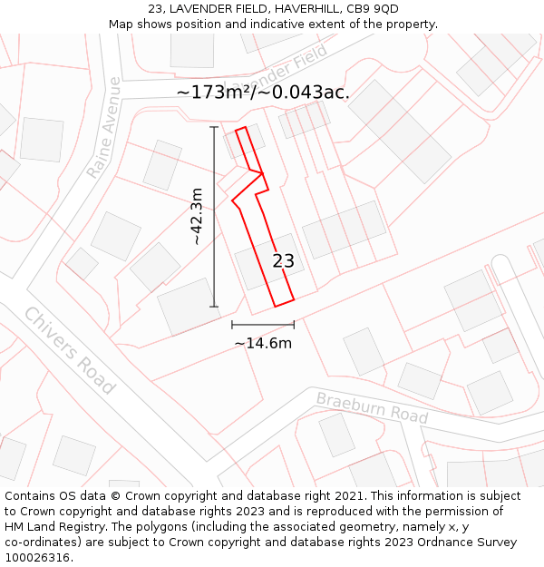 23, LAVENDER FIELD, HAVERHILL, CB9 9QD: Plot and title map