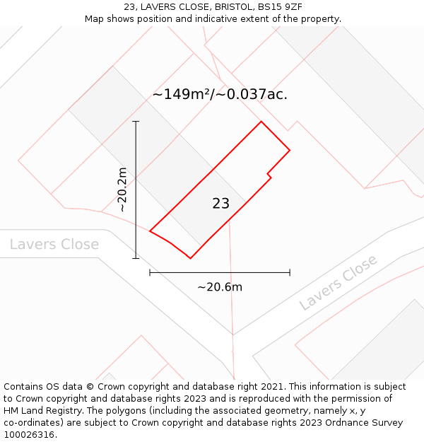 23, LAVERS CLOSE, BRISTOL, BS15 9ZF: Plot and title map