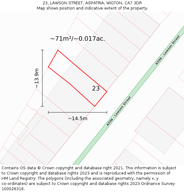 23, LAWSON STREET, ASPATRIA, WIGTON, CA7 3DR: Plot and title map