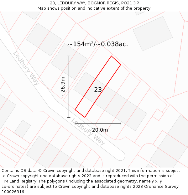 23, LEDBURY WAY, BOGNOR REGIS, PO21 3JP: Plot and title map