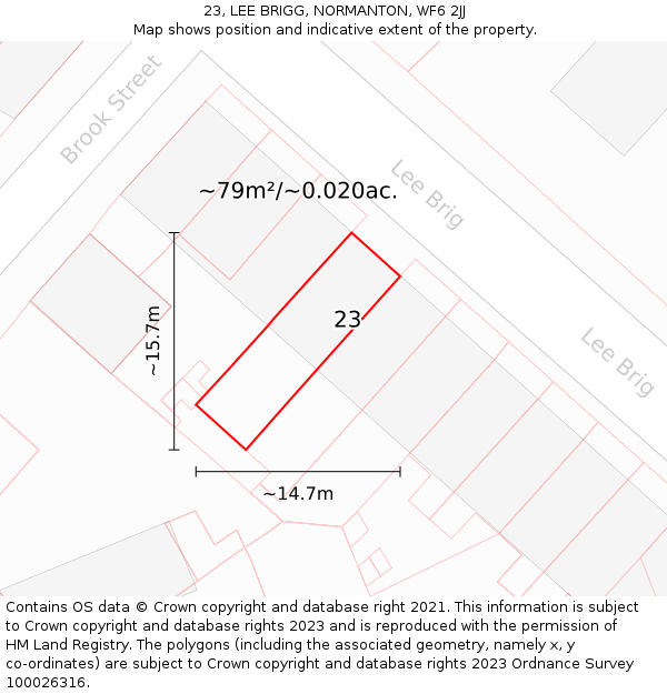 23, LEE BRIGG, NORMANTON, WF6 2JJ: Plot and title map