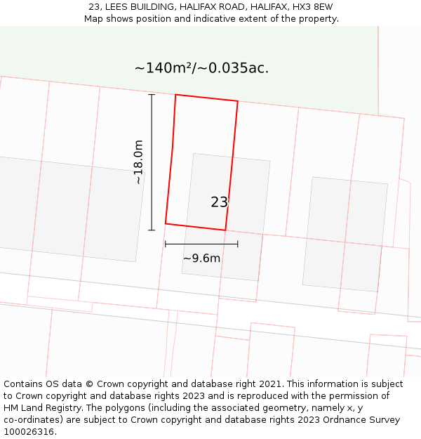 23, LEES BUILDING, HALIFAX ROAD, HALIFAX, HX3 8EW: Plot and title map
