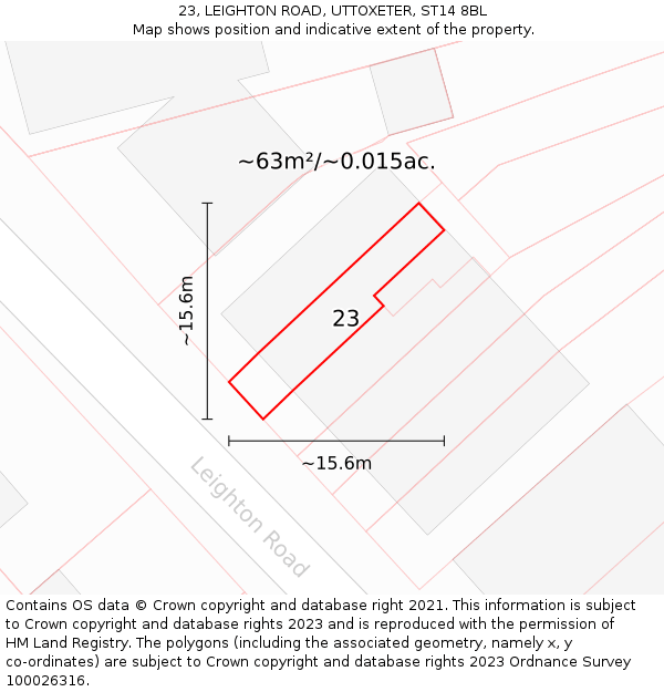 23, LEIGHTON ROAD, UTTOXETER, ST14 8BL: Plot and title map