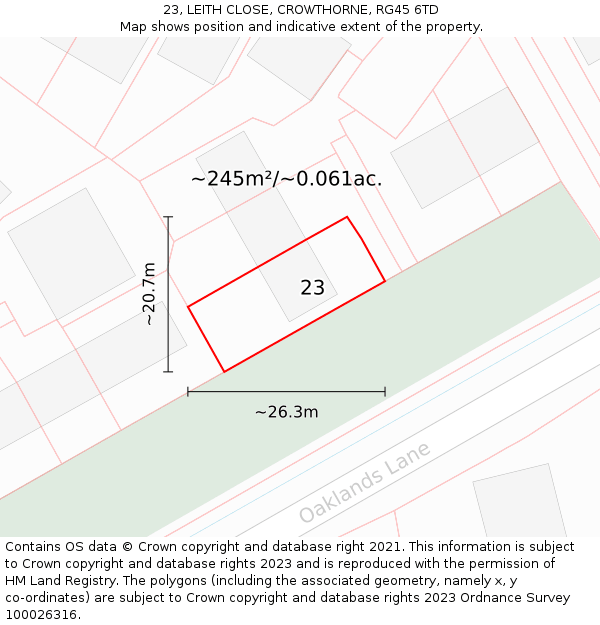 23, LEITH CLOSE, CROWTHORNE, RG45 6TD: Plot and title map