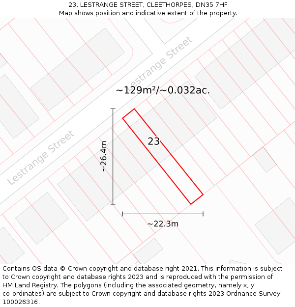 23, LESTRANGE STREET, CLEETHORPES, DN35 7HF: Plot and title map