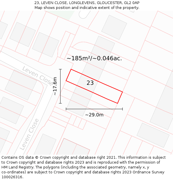 23, LEVEN CLOSE, LONGLEVENS, GLOUCESTER, GL2 0AP: Plot and title map