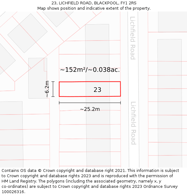 23, LICHFIELD ROAD, BLACKPOOL, FY1 2RS: Plot and title map