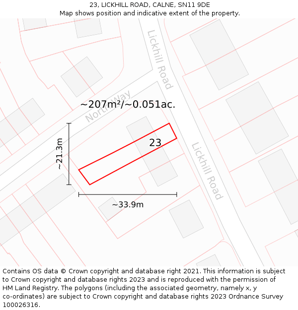 23, LICKHILL ROAD, CALNE, SN11 9DE: Plot and title map