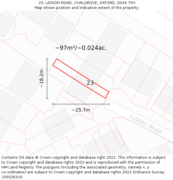 23, LIDDON ROAD, CHALGROVE, OXFORD, OX44 7YH: Plot and title map