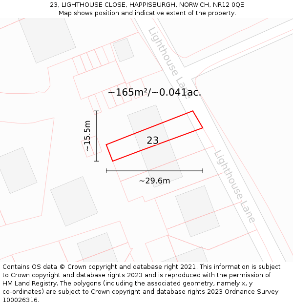 23, LIGHTHOUSE CLOSE, HAPPISBURGH, NORWICH, NR12 0QE: Plot and title map