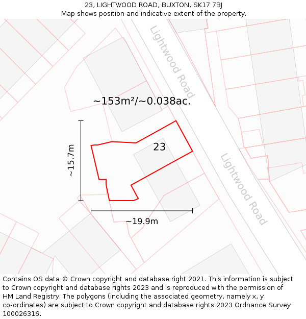 23, LIGHTWOOD ROAD, BUXTON, SK17 7BJ: Plot and title map