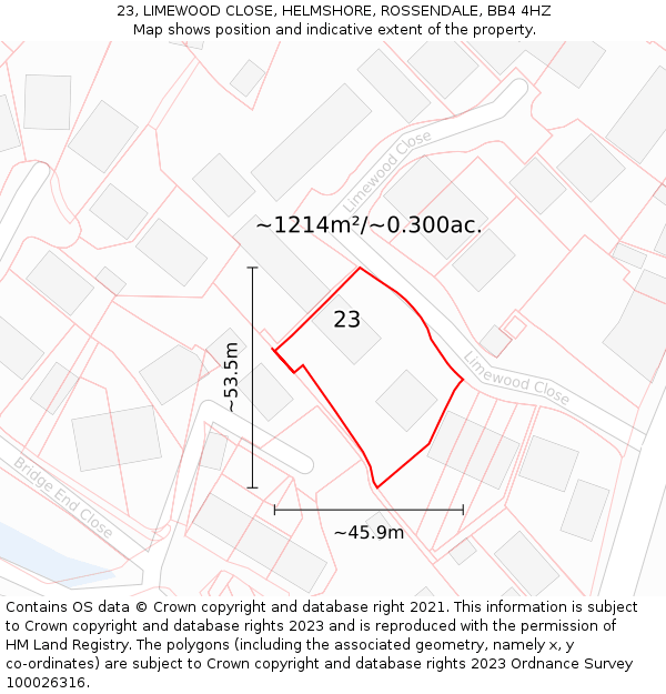 23, LIMEWOOD CLOSE, HELMSHORE, ROSSENDALE, BB4 4HZ: Plot and title map