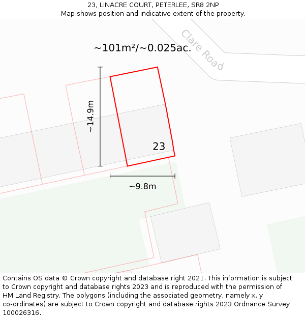23, LINACRE COURT, PETERLEE, SR8 2NP: Plot and title map