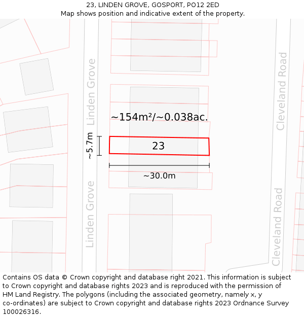 23, LINDEN GROVE, GOSPORT, PO12 2ED: Plot and title map