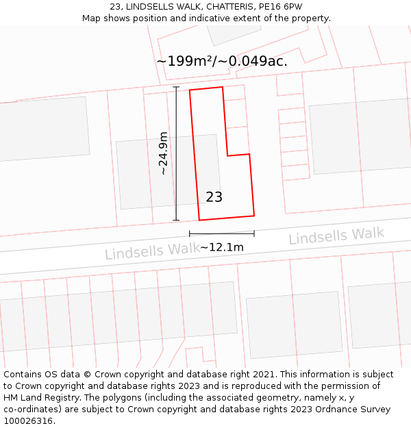23, LINDSELLS WALK, CHATTERIS, PE16 6PW: Plot and title map