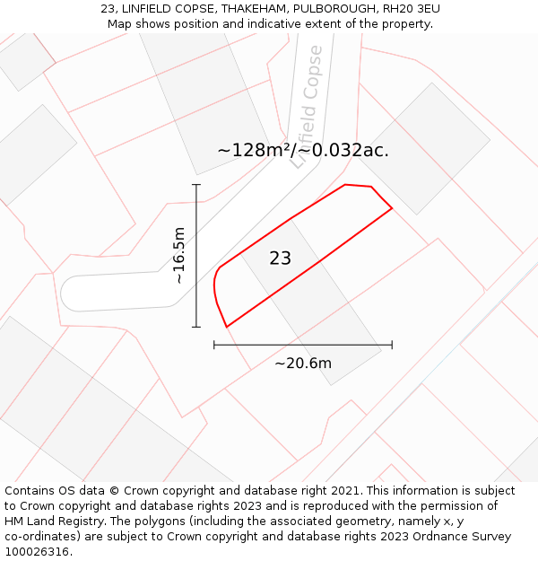 23, LINFIELD COPSE, THAKEHAM, PULBOROUGH, RH20 3EU: Plot and title map