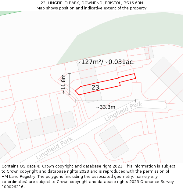 23, LINGFIELD PARK, DOWNEND, BRISTOL, BS16 6RN: Plot and title map
