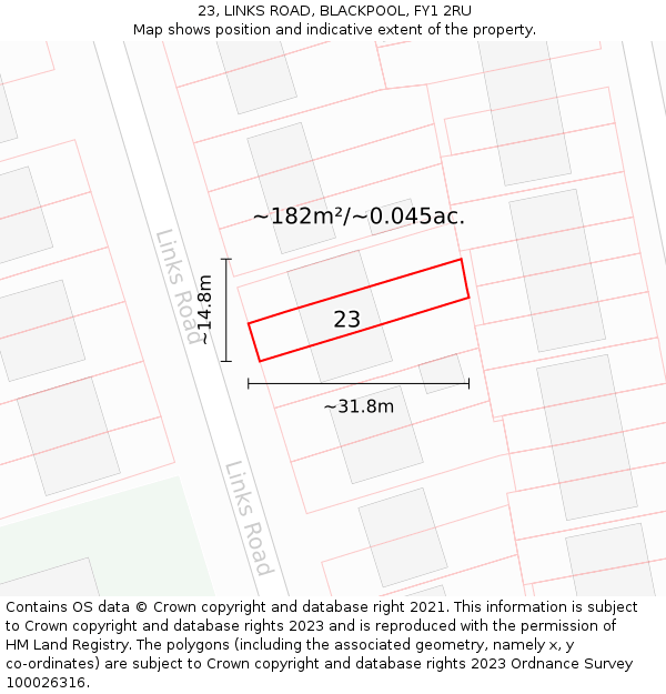 23, LINKS ROAD, BLACKPOOL, FY1 2RU: Plot and title map