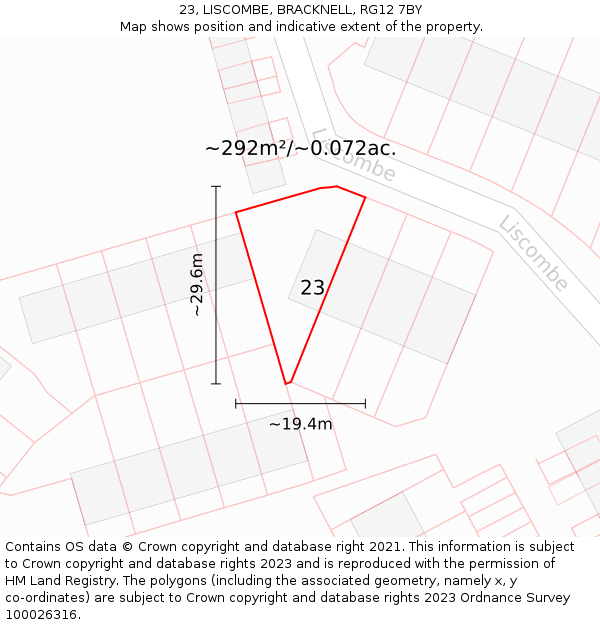 23, LISCOMBE, BRACKNELL, RG12 7BY: Plot and title map