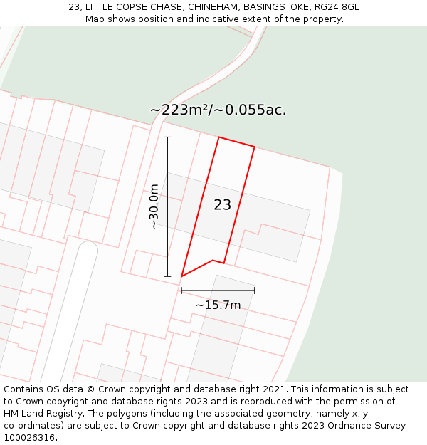 23, LITTLE COPSE CHASE, CHINEHAM, BASINGSTOKE, RG24 8GL: Plot and title map