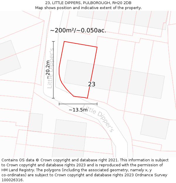 23, LITTLE DIPPERS, PULBOROUGH, RH20 2DB: Plot and title map
