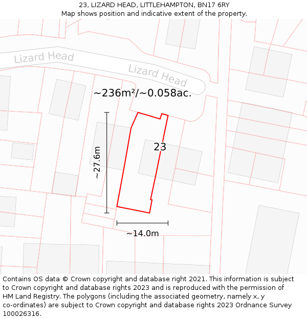 23, LIZARD HEAD, LITTLEHAMPTON, BN17 6RY: Plot and title map