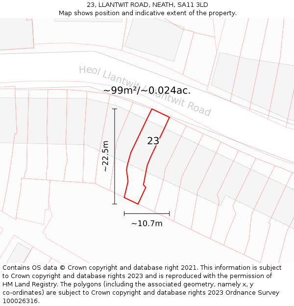 23, LLANTWIT ROAD, NEATH, SA11 3LD: Plot and title map