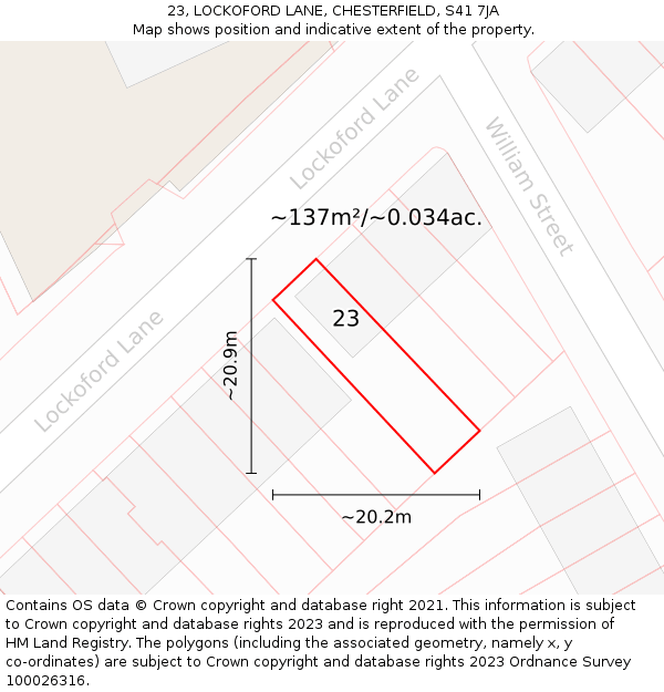 23, LOCKOFORD LANE, CHESTERFIELD, S41 7JA: Plot and title map