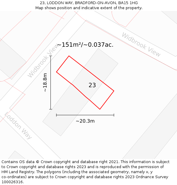 23, LODDON WAY, BRADFORD-ON-AVON, BA15 1HG: Plot and title map